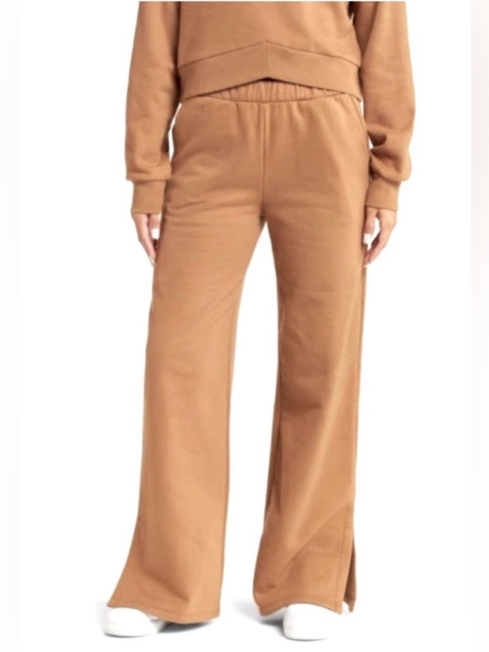 Beyond Yoga-On The Go-Wide Leg-Sweat Pants-Toffee-Tan-Athleisure-Casual-Size M